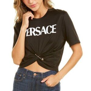 Iconic!  Versace Black Safety Pin Cropped Top - size 40